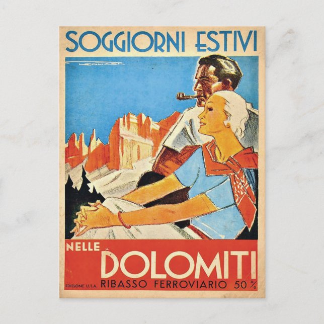 Postal Pareja en Dolomitas Alpes, Italia (Anverso)