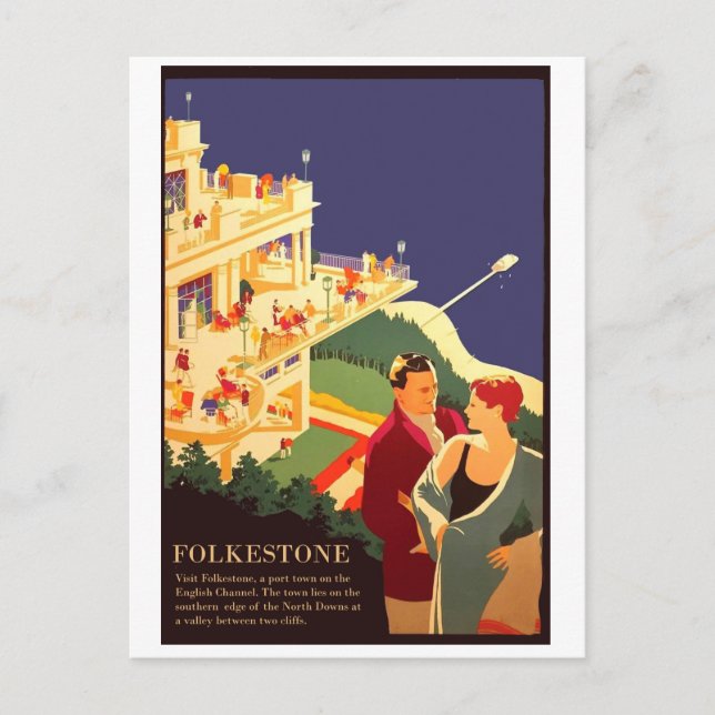Postal Pareja en la playa de Folkestone (Anverso)