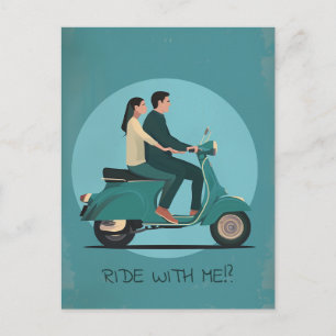 Postal Pareja en motocicleta
