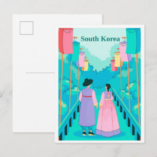 Postal Pareja en Seúl Corea del Sur Ilustración de viaje