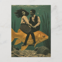 Postal Pareja en una fantasía de pez dorado