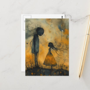 Postal Pareja enamorada con acuarela oscura