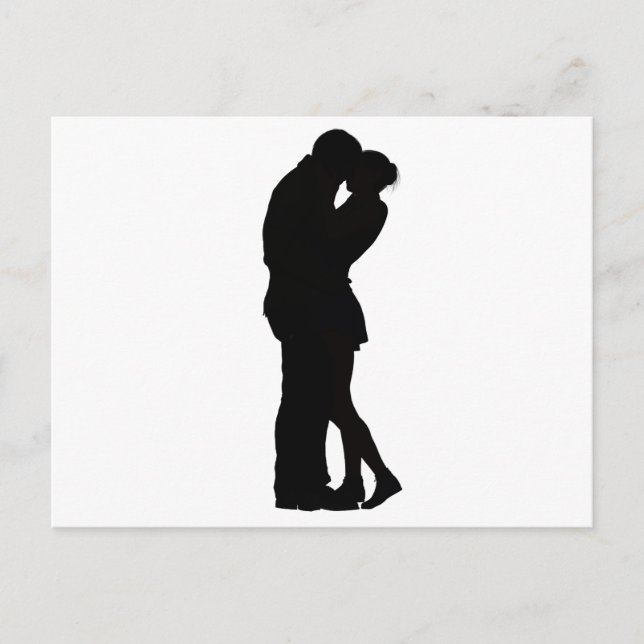 Postal Pareja enamorada Silhouette abrazando una gran int (Anverso)