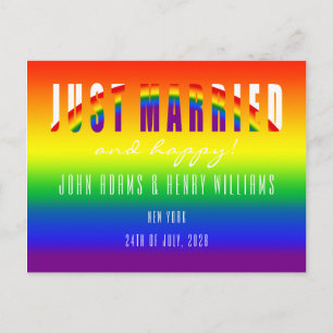 Postal Pareja gay recién casada con un Boda gay LGBT
