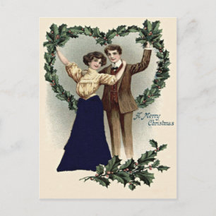 Postal Pareja Guirnalda de Corazón de Acebo