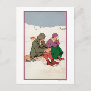 Postal Pareja haciendo una pausa para patinar sobre hielo