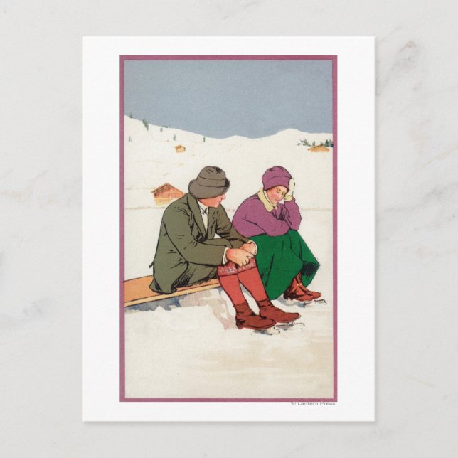Postal Pareja haciendo una pausa para patinar sobre hielo (Anverso)