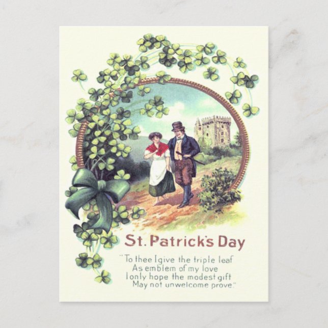 Postal Pareja Irlandesa Castillo Shamrock (Anverso)