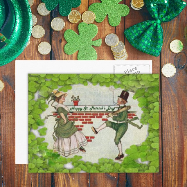 Postal Pareja irlandesa de danza vintage (Vintage Dancing Irish Couple Postcard)
