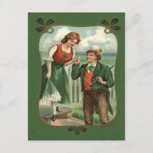 Postal Pareja Irlandesa Shillelagh Trébol