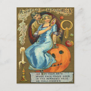 Postal Pareja Jack O Lantern Calabaza Manzana