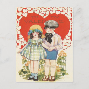 Postal Pareja joven corazón corazones margarita