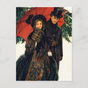 Postal Pareja joven del siglo XIX en invierno
