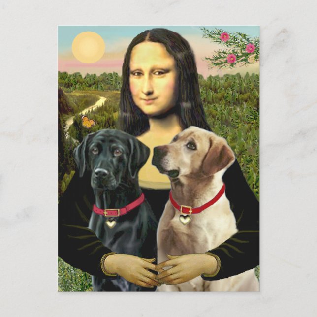 Postal Pareja Labrador (B+Y) - Mona Lisa (Anverso)