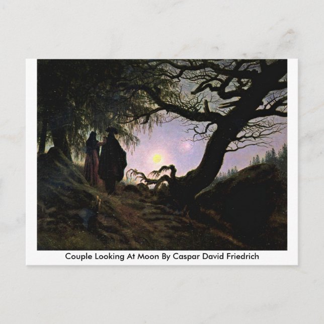 Postal Pareja Mirando La Luna Por Caspar David Friedrich (Anverso)