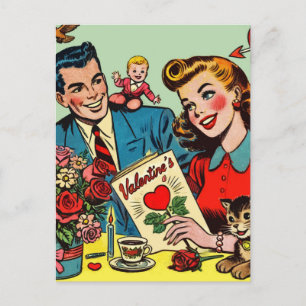 Postal Pareja retro ama los cómics de San Valentín