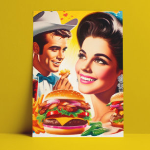 Postal Pareja Retro de Comida Rápida