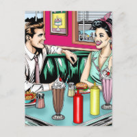 Pareja retro de los años 1950 en Diner Blank