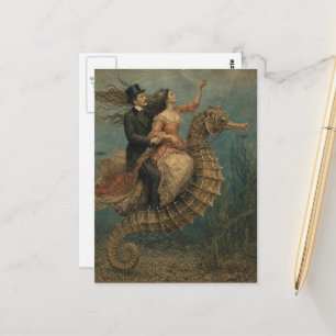 Postal Pareja Retro en una Fantasía de Caballito de Mar