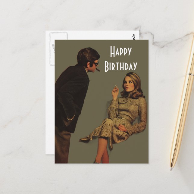 Postal Pareja Retro Feliz Cumpleaños (Anverso/Reverso In Situ)