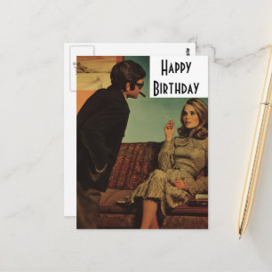 Postal Pareja Retro Feliz Cumpleaños