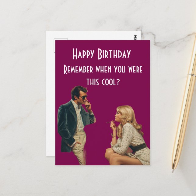 Postal Pareja Retro Feliz Cumpleaños Chiste (Anverso/Reverso In Situ)