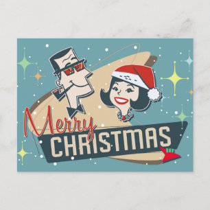 Postal Pareja Retro Feliz Navidad Vintage