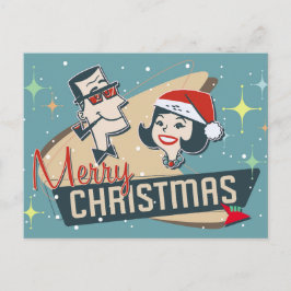 Postal Pareja Retro Feliz Navidad Vintage