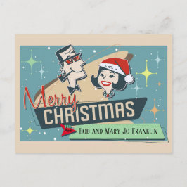 Postal Pareja retro personalizable Feliz Navidad Vintage