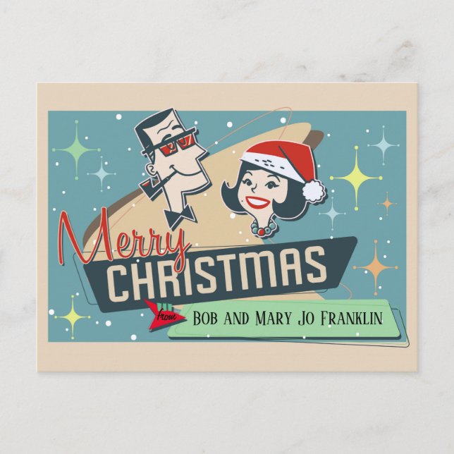 Postal Pareja retro personalizable Feliz Navidad Vintage (Anverso)