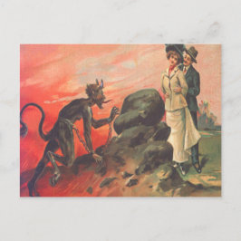 Postal Pareja romántica acechada por Krampus