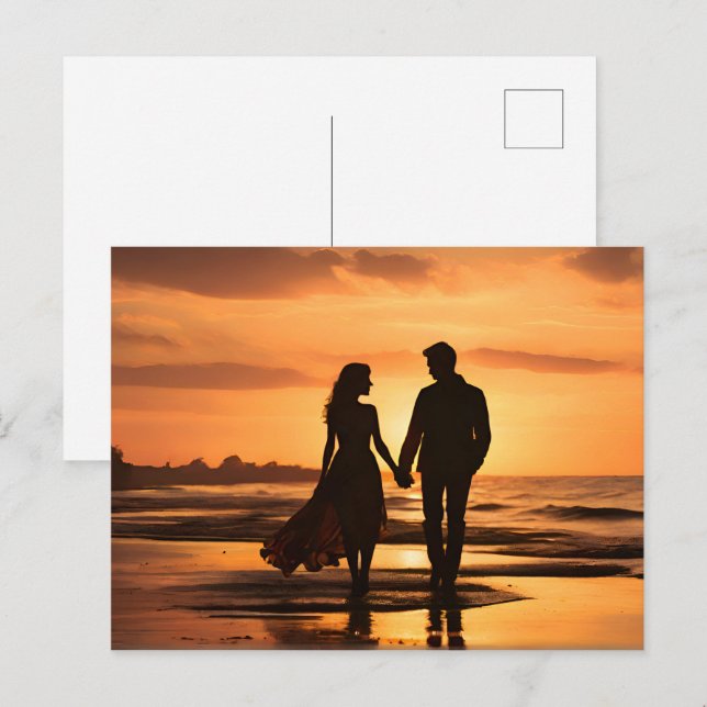 Postal Pareja romántica al atardecer (Anverso / Reverso)
