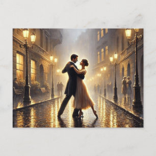 Postal Pareja romántica bailando en la lluvia