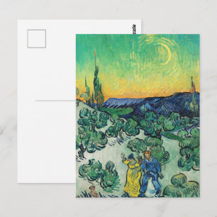 Postal Pareja Romántica de Van Gogh Caminando Bajo la Lun