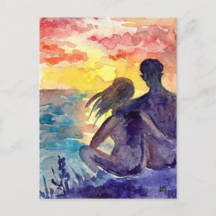 Postal Pareja romántica en la playa