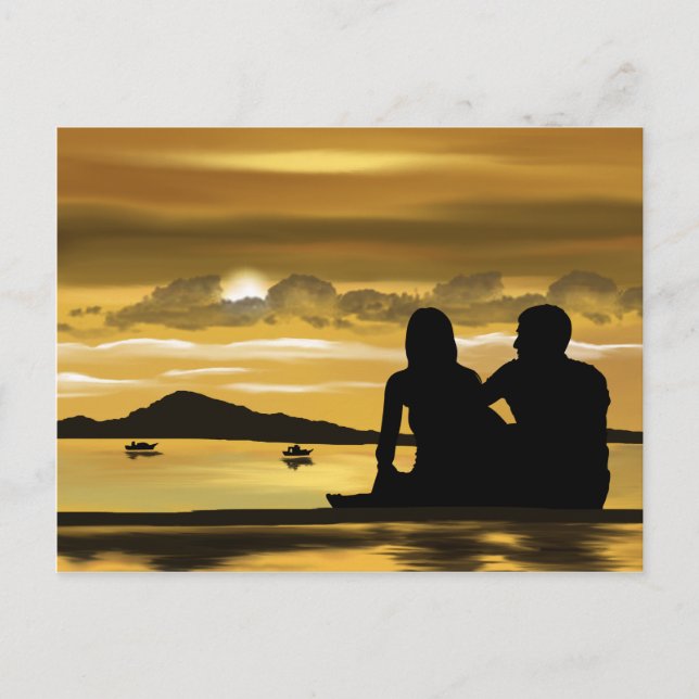 Postal Pareja romántica playa bello paisaje (Anverso)