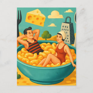 Postal Pareja surrealista nada en un bol de fideos cursis