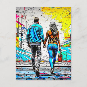 Postal Pareja Tomados de la Mano Te Extraño