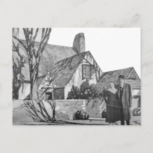 Postal Pareja Vintage Casa Nueva Collage Blanco y Negro