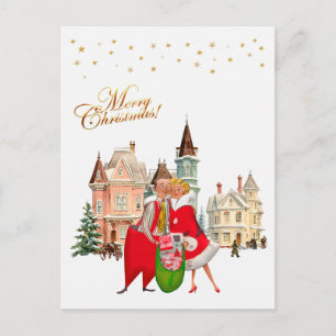 Postal Pareja Vintage Navidades Felices 1950