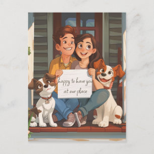 Postal Pareja y cachorros