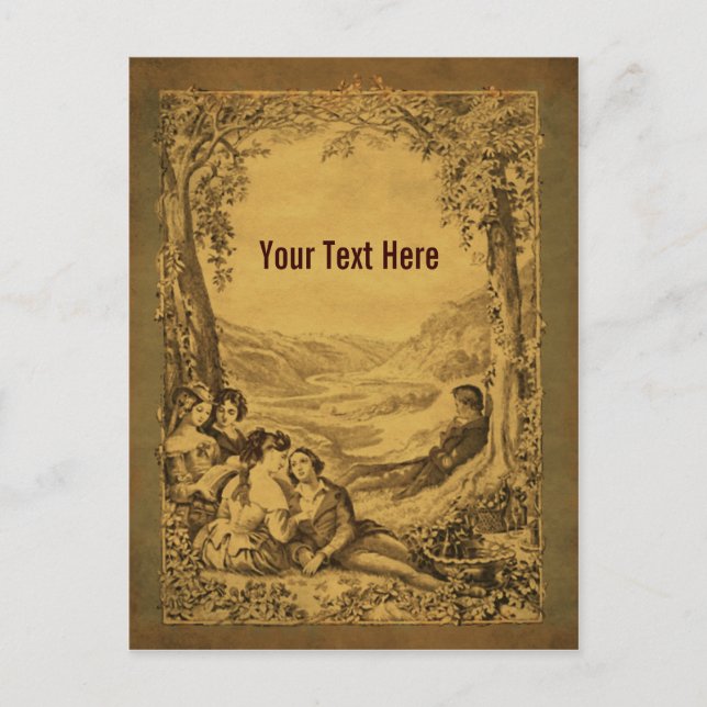 Postal Parejas de arte vintage Personalizable picnic post (Anverso)