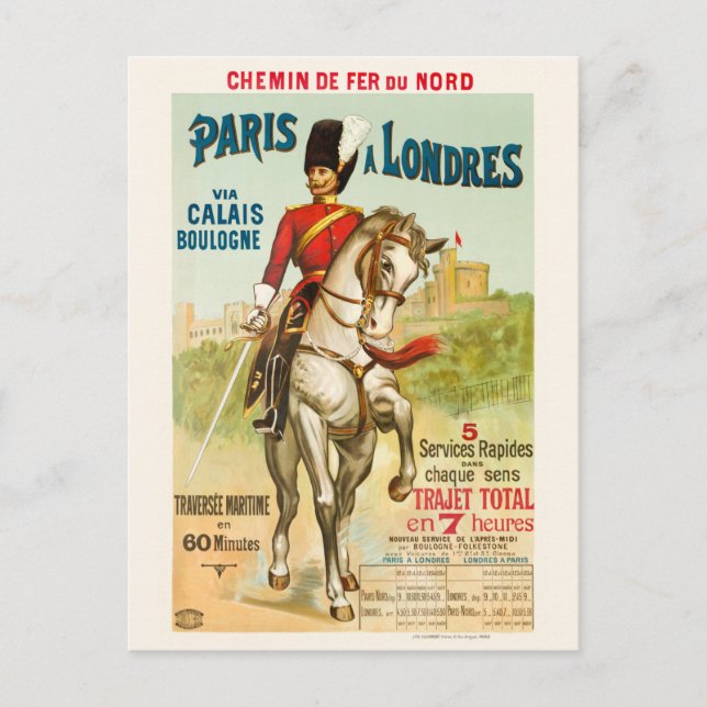 Postal Paris à Londres Vintage Poster 1890s (Anverso)