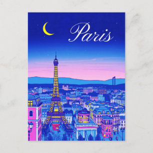 Postal París al Anochecer Bajo una Luna Creciente