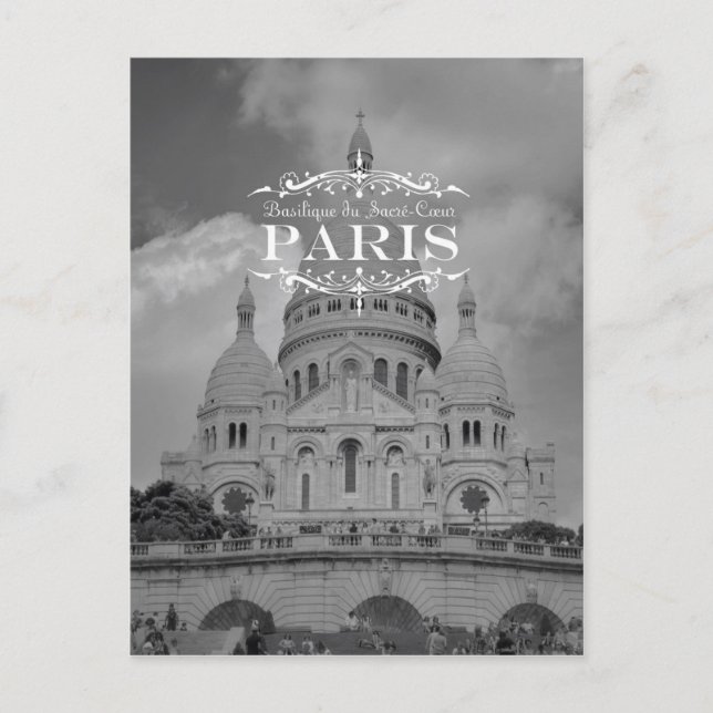 Postal Paris Black and White Travel Postcard Sacre Coeur (Anverso)