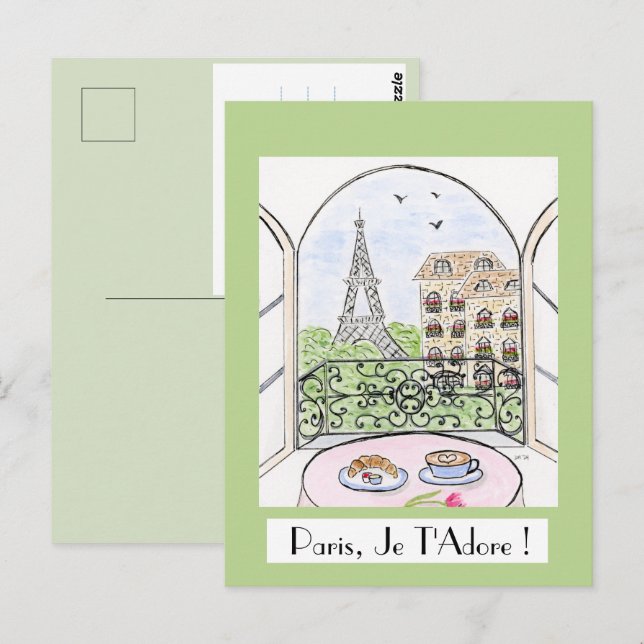 Postal París Caprichoso Torre Eiffel PARÍS TE AMO (Anverso / Reverso)
