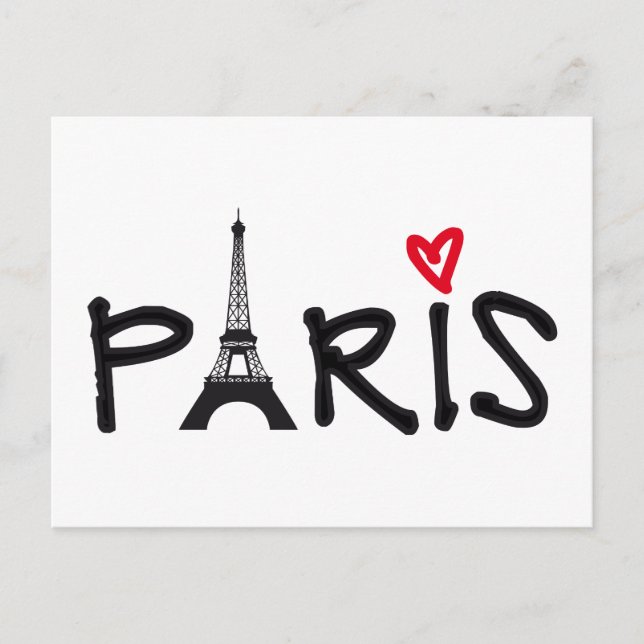 Postal París con la torre Eiffel y el corazón rojo (Anverso)