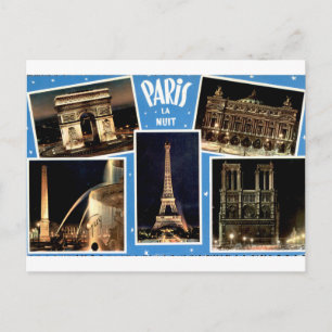 Postal París de Noche Collage de Monumentos Antiguos
