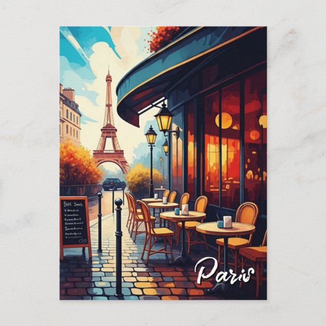 Postal Paris Eiffel Tower from a cafe Postcard (Anverso)