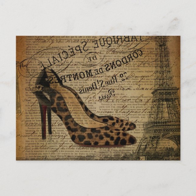 Postal paris eiffel tower leopard stiletto mostonista (Anverso)